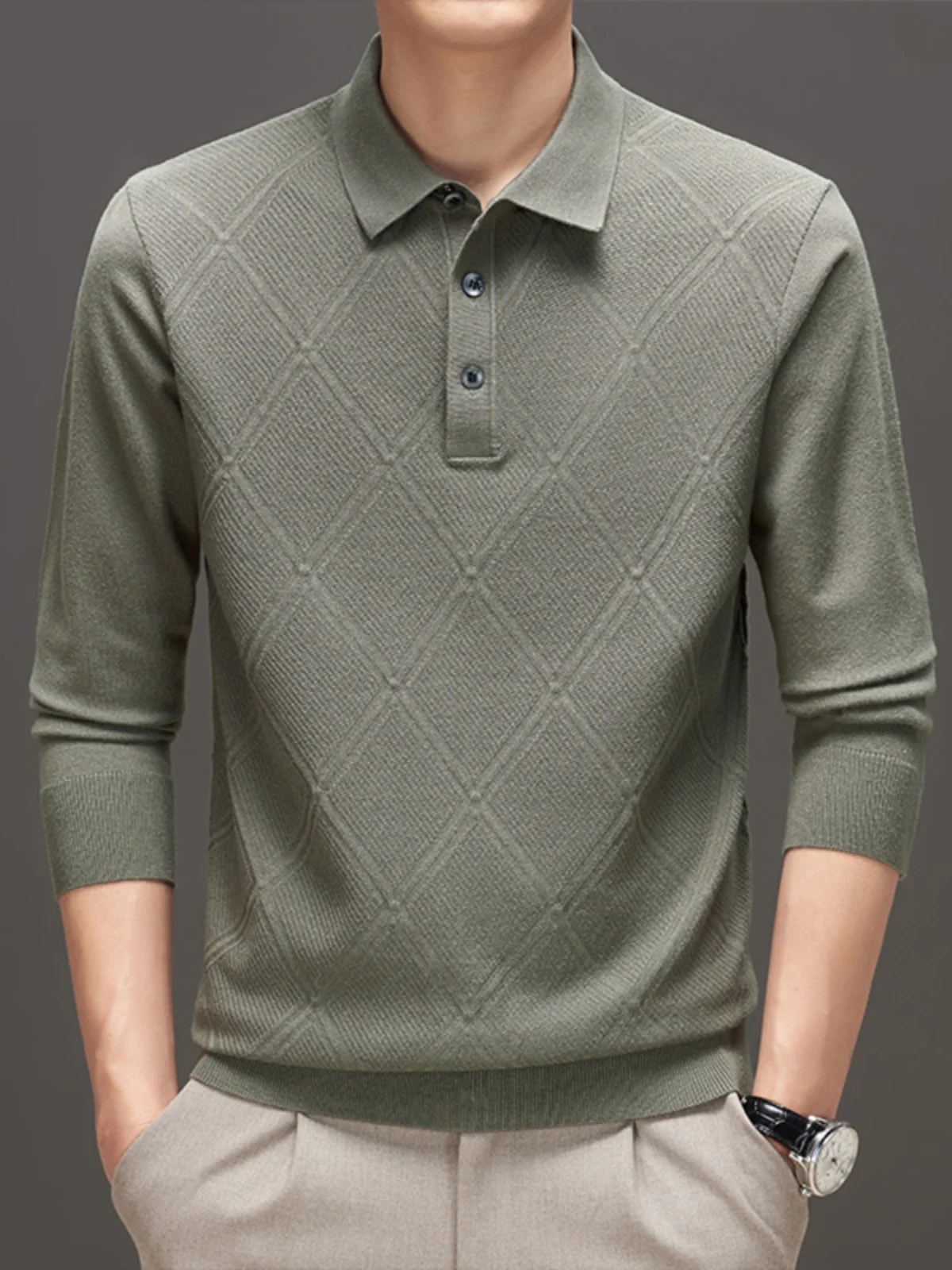 

Новая мужская вязаная рубашка из смесовой шерсти с длинным рукавом, повседневная, свободного кроя, однотонная, весна-осень, модная городская одежда