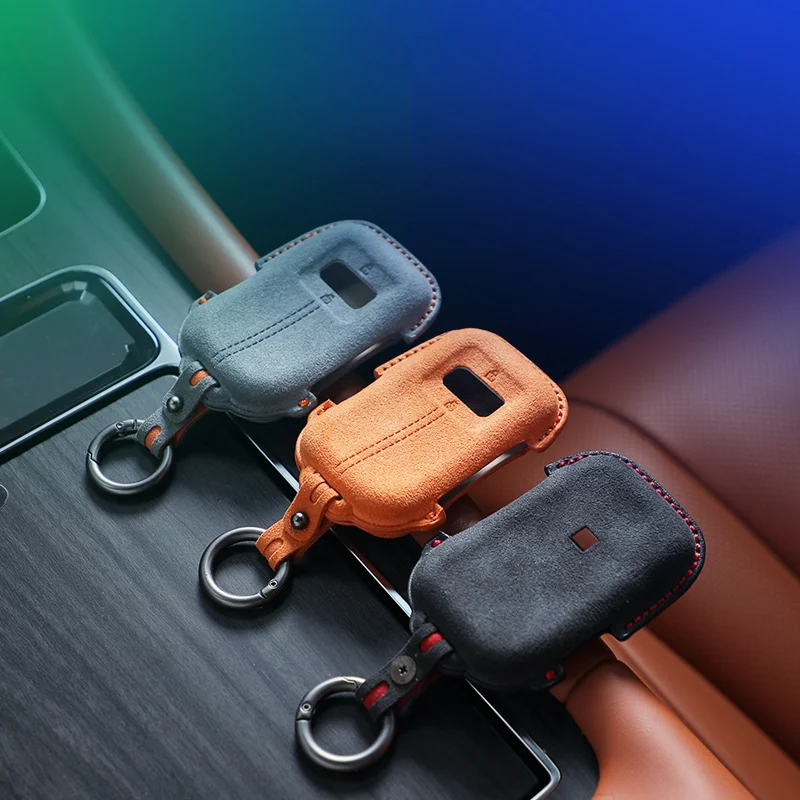 

For ZEEKR 001 Max 9X Ultra 2026, Italian Super Suede Car Key Case Cover Shell Protector Auto Remote Smart Keychain Keyless Entry