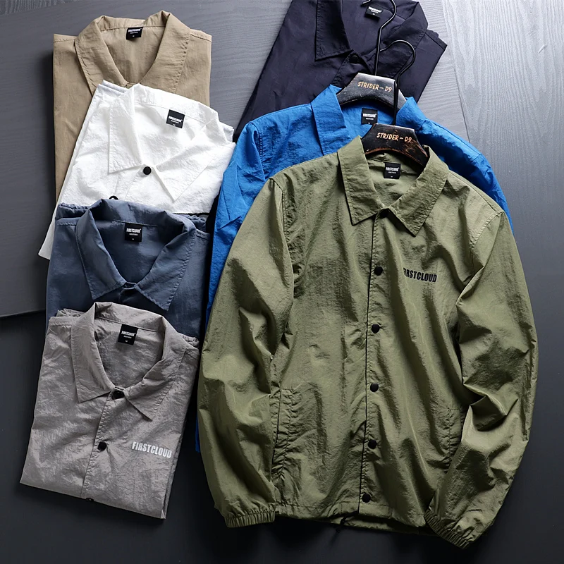 

Outdoor Men's Summer Lightweight Breathable Printed Casual Collar Jaet Faionable Urban Sle Long Sve Stand Fit