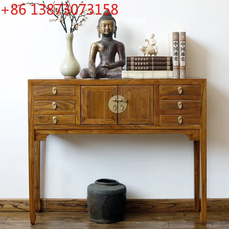 Solid wood partition decoration old elm modern simple home retro new Chinese entrance cabinet