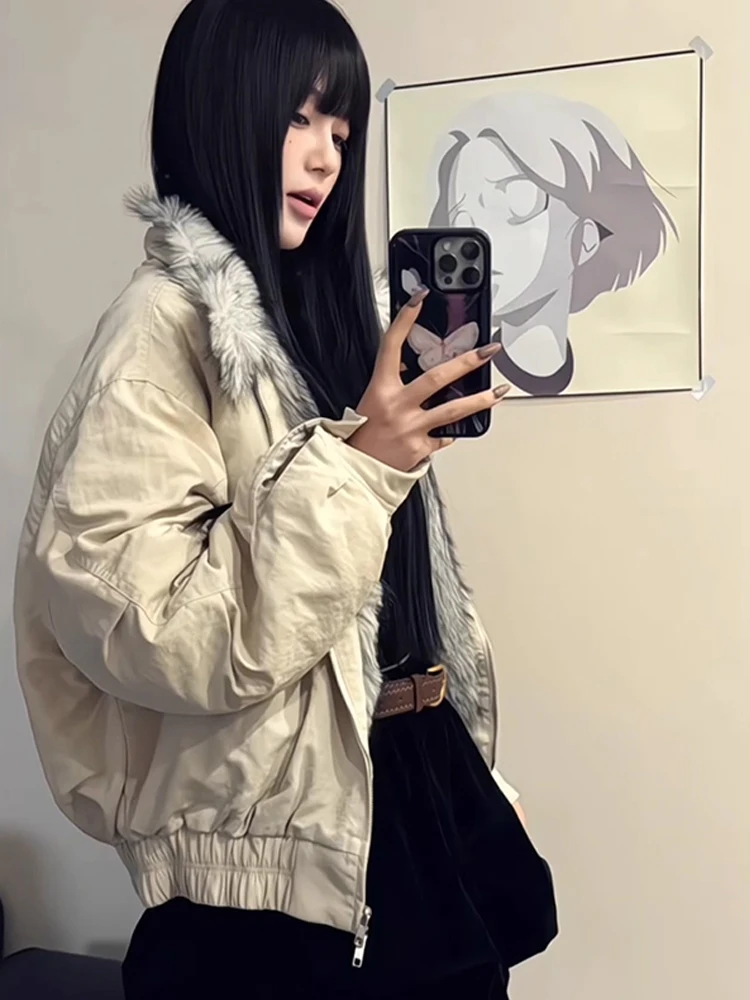 

Thiened Faux Fur Collar Jaet Stand Collar Quilted Cotton Jaet Men Women Winter Warm ort Sle Zipper Closure Pure Color