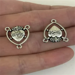 12/20pcs Silver Plated Catholic Sacred Heart Porous Connectors DIY Charms Rosary Necklace Bracelet Jewelry Crafts Making