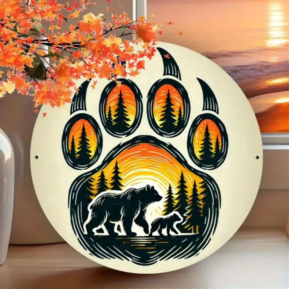

Vintage Bear Paw Print' Metal Wall Art – Aluminum Sign with Nature Scene | Ideal Home Decor & Perfect Gift for Pet Lovers