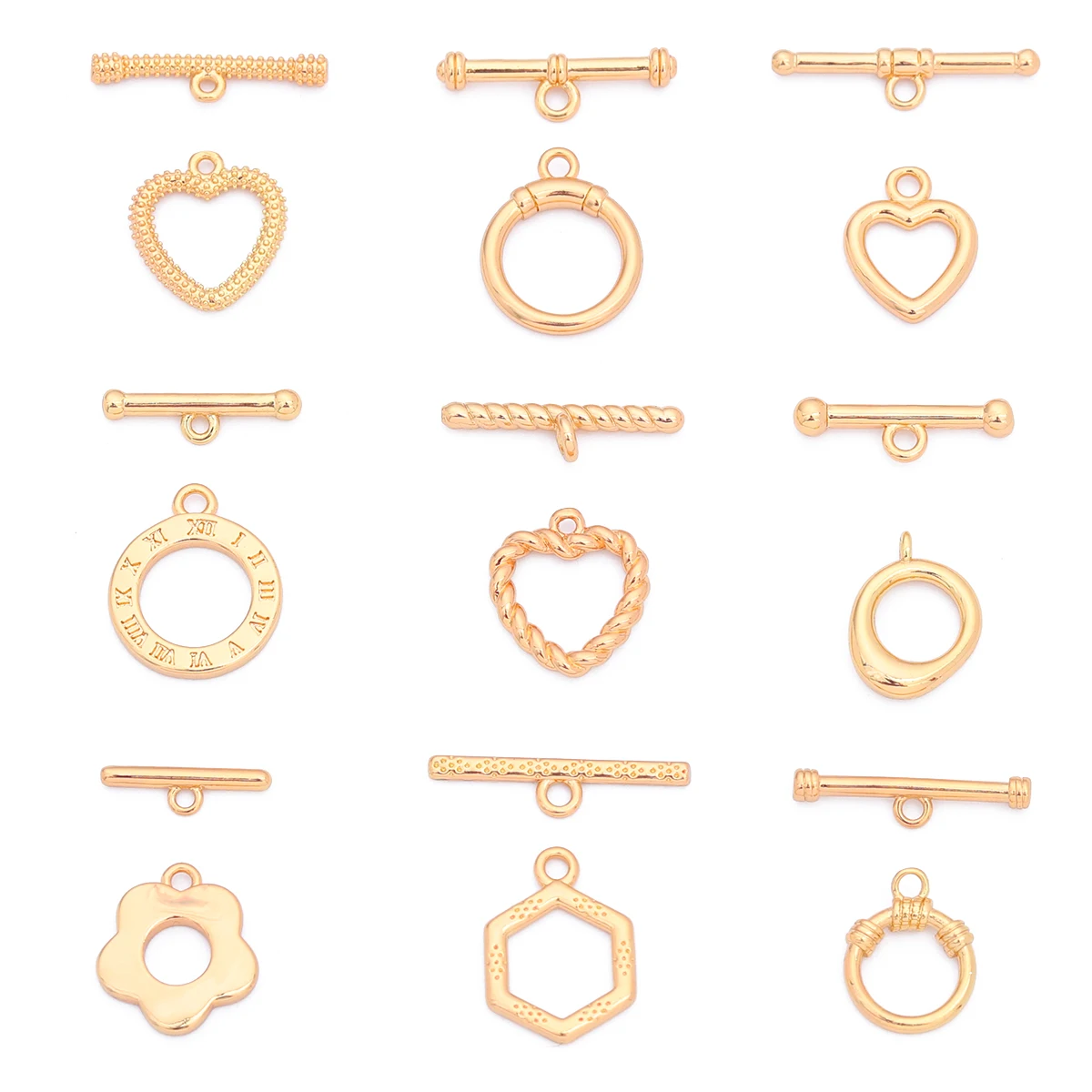 

18K Copper Plated With Real Gold Color Ot Clasp Toggle Clasps For Bracelet Necklace Round Heart Flower Connector Jewelry Making