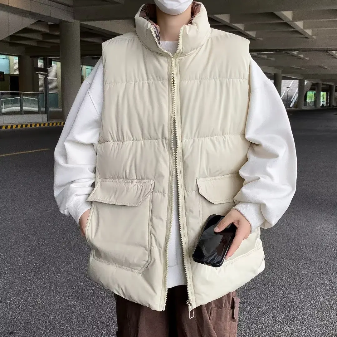 

Ретро японский хлопковый жилет-джат, мужской осенне-зимний теплый свободный пуховый жилет с воротником-стойкой, верхняя одежда