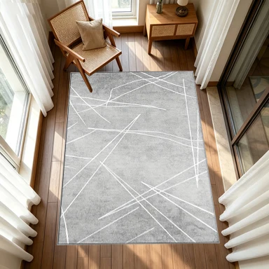Gray Abstract Cross-Line Square Carpet Non-Slip Floor Mat, Suitable for Living Room, Bedroom, Home Interior Decoration