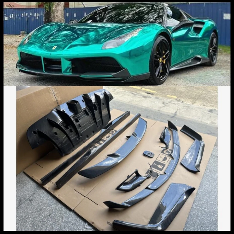

For Ferrari 488 Real Carbon Fiber Front Lip Rear Diffuser Bumper Body Side Skirt Kit Spoiler Trunk Splitter Upgrade Refits