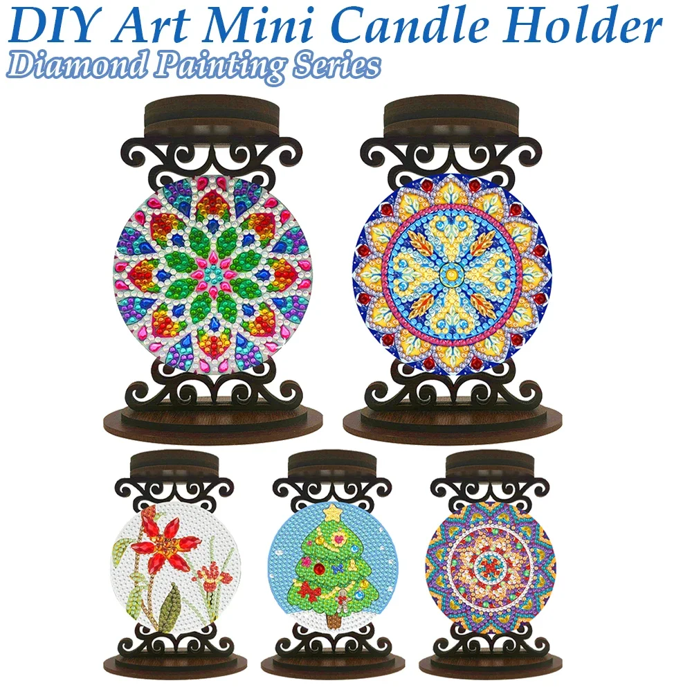 Mandala Tabletop Candlestick Holder Ornaments Aromatherapy Candle Holder 5D DIY Diamond Art Mini Candle Holder for Home Decor