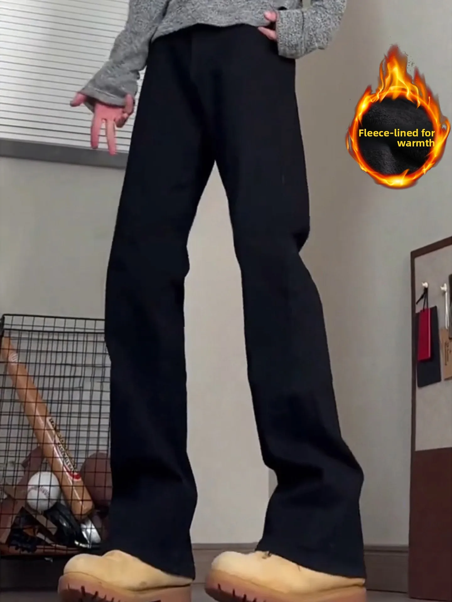 

Cleanfit Men's Fce Lined Jeans High Waist Bootcut Denim Pants Straight Leg Slimming Leg Lengthening Autumn Winter
