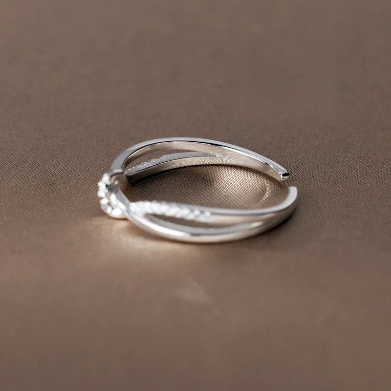 925 Sterling Silber Doppelschichtige Zirkon-Geflecht-Ringe, verstellbar, für Damen, Verlobungs- und Hochzeitsgeschenke, luxuriöser Großhandelsschmuck – Detail 5