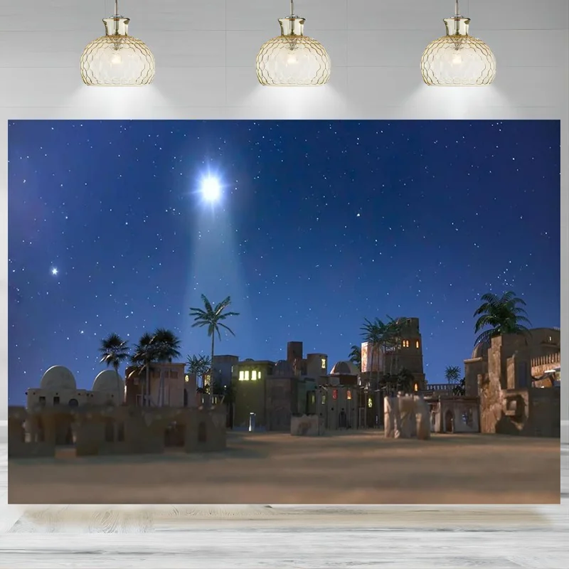 Nativity Backdrop Christmas Star Night Jesus Christ Banner Town Village Background Photographic Religious Church Decoration