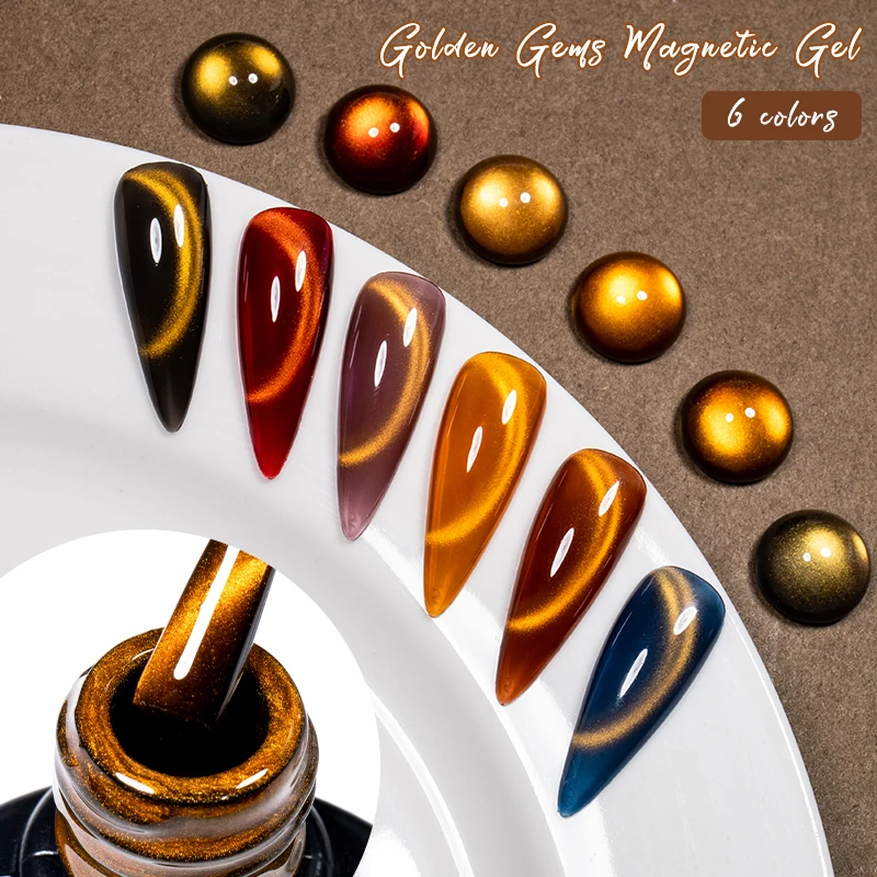 10 ml Goldene Edelsteine Katze Magnetische Gel Nagellack Gold Licht Magnetische Semi Permanent Soak Off UV LED Gel Lack Nagel liefert DIY