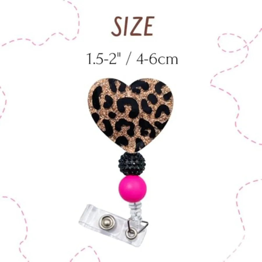 Badge Reel Glittery Leopard Cow Print Valentines Themed Retractable Alligator Clip Mental Health Accessories ID Name Holder Gif