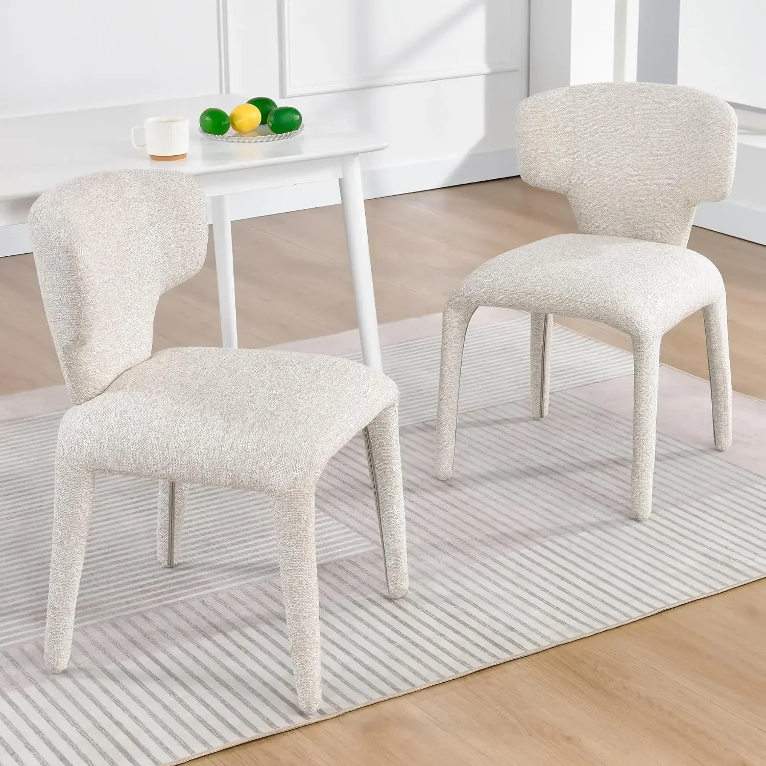 Modern Upholstered Dining Chairs Set of 2, Upholstered Accent Chairs with Metal Frame & Curved Backrest, Barrel Side Chairs for