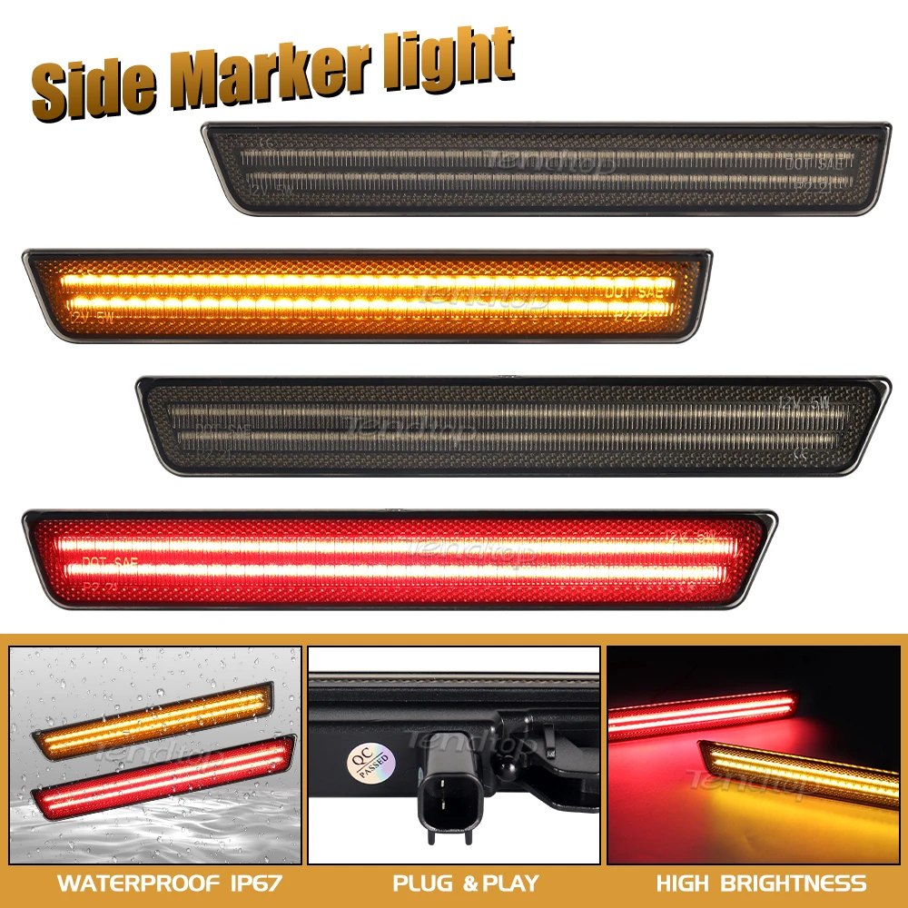 4pcs Smoked Turn Signal Lights Front Rear LED Side Marker Lights for Dodge Challenger 2015 2016 2017 2018 2019 2020 2021 2022