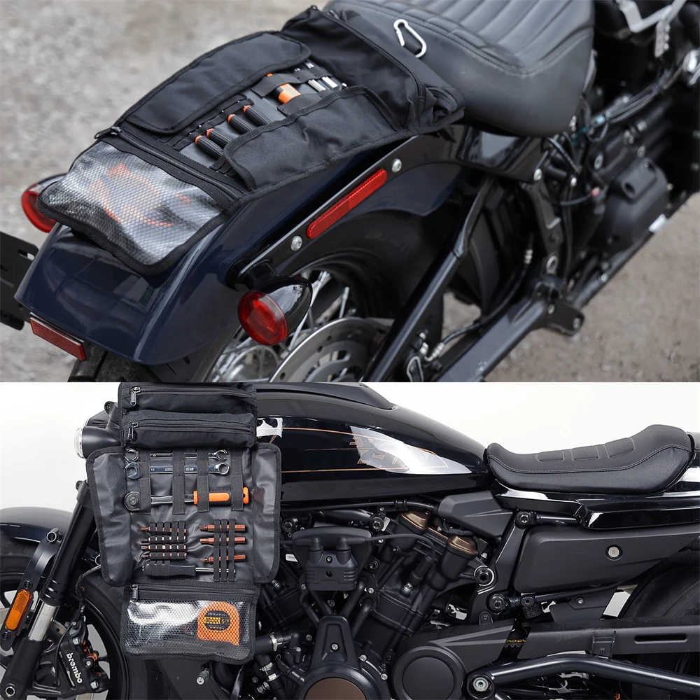 KEMIMOTO – sac à outils pour moto, guidon, rouleau d'outils, poches d'organisation, pochette à outils Durable pour sacs Softail Dyna Sportster