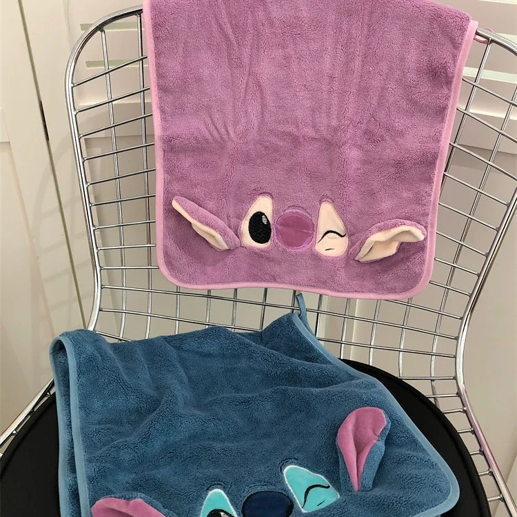 Kawaii Disney Anime Stitch Coral Plush Towels Cartoon Embroidery Quick Drying Water Absorbent Face Wash Towels Holiday Gifts