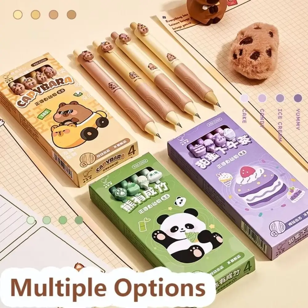 4PCS Aesthetic Capybara Panda Mechanical Pencil Good Looking Drawing 0.5mm Propelling Pencil Writing Soft Grip Automatic Pencil