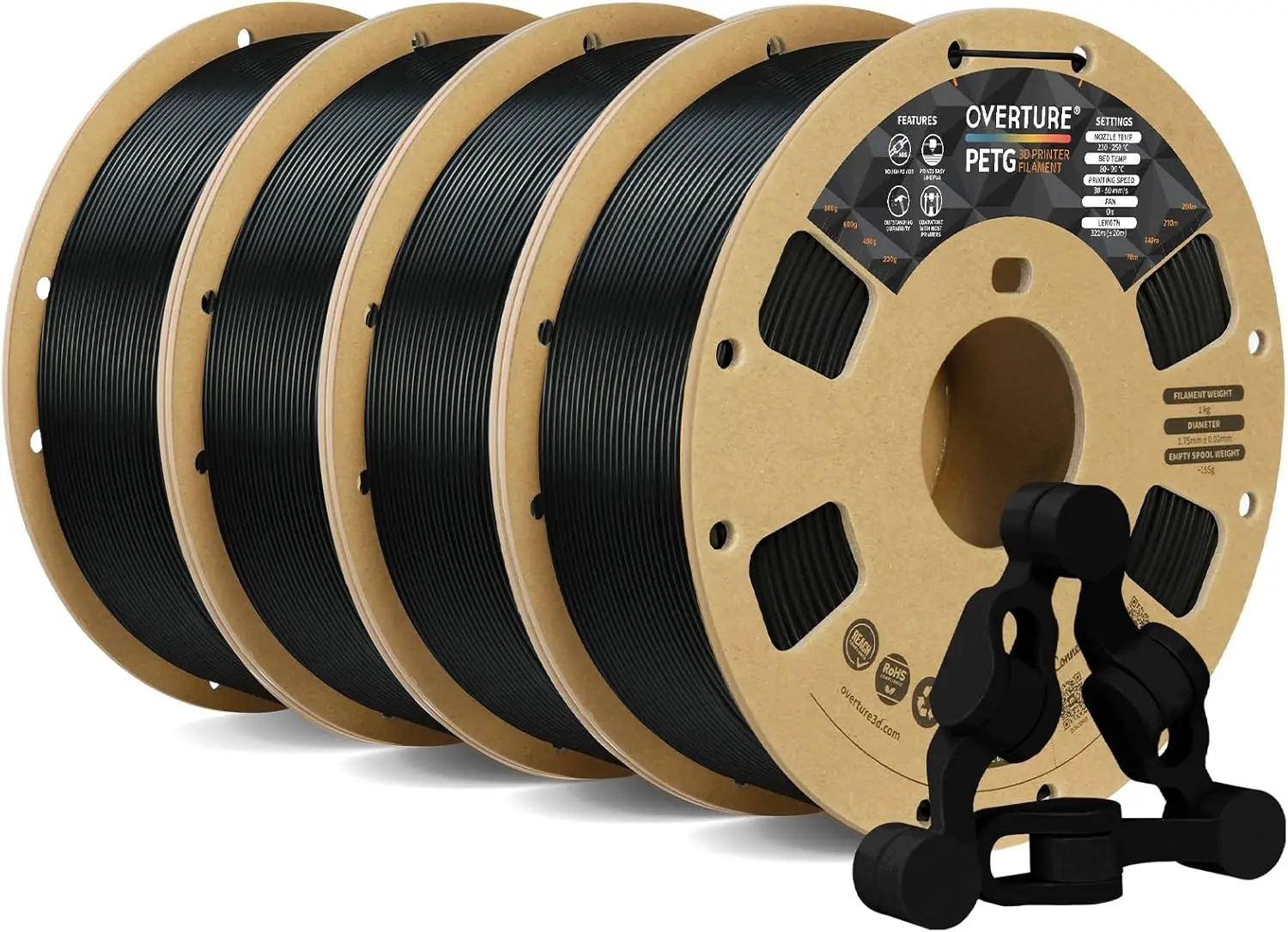 

4KG Bundle PETG 3D Printer Filament 1.75mm, Neatly Wound Durable PETG 4 Pack 1kg(2.2lbs), Strong Toughness Filament