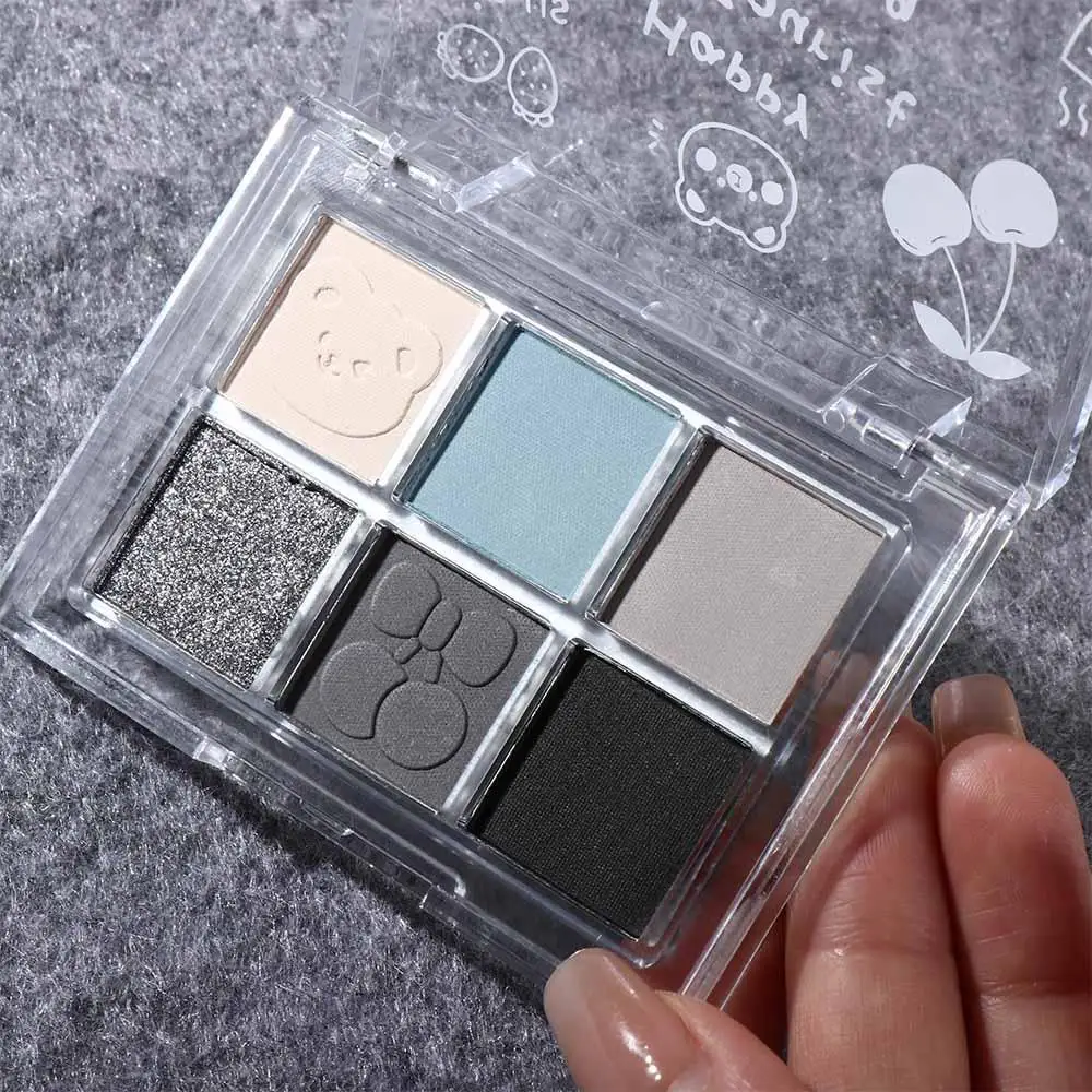 Waterproof 6 Color Eyeshadow Palette Portable Shimmer Black Eye Pigments Brighten Highlighter Blue Smoked Eye Shadow Girls