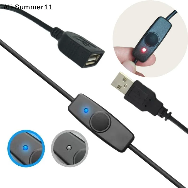 【RV】1Pcs USB Extension Cable W ON OFF Switch LED Indicator For Raspberry Pi PC USB Fan LED Lamp Data Sync USB 2.0 Extender Cord