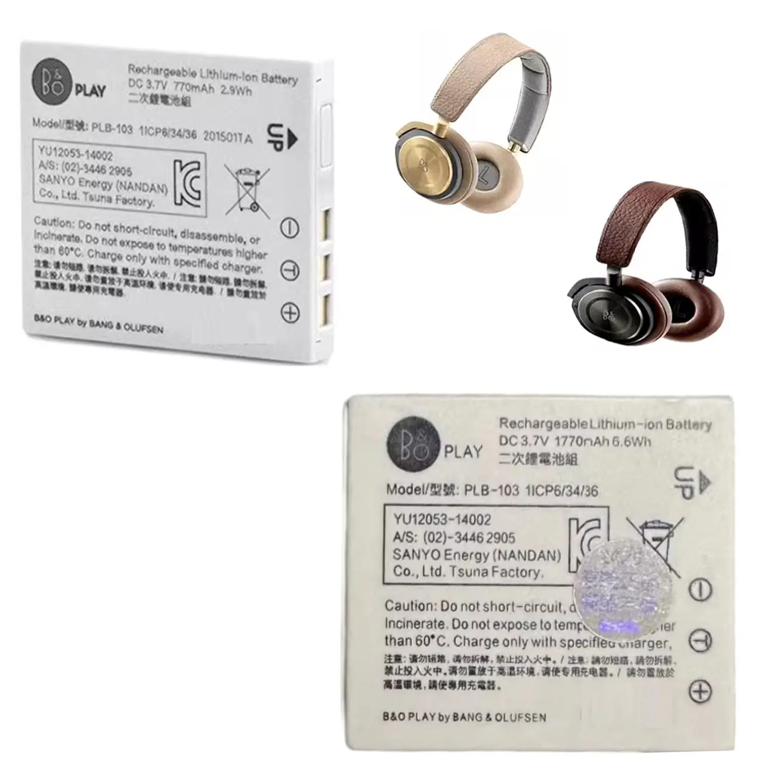 Compatible with B&O Beoplay H7 H8 H9/H9i Bluetooth Headphones, Extended Capacity Battery 1770mAh 3.7V
