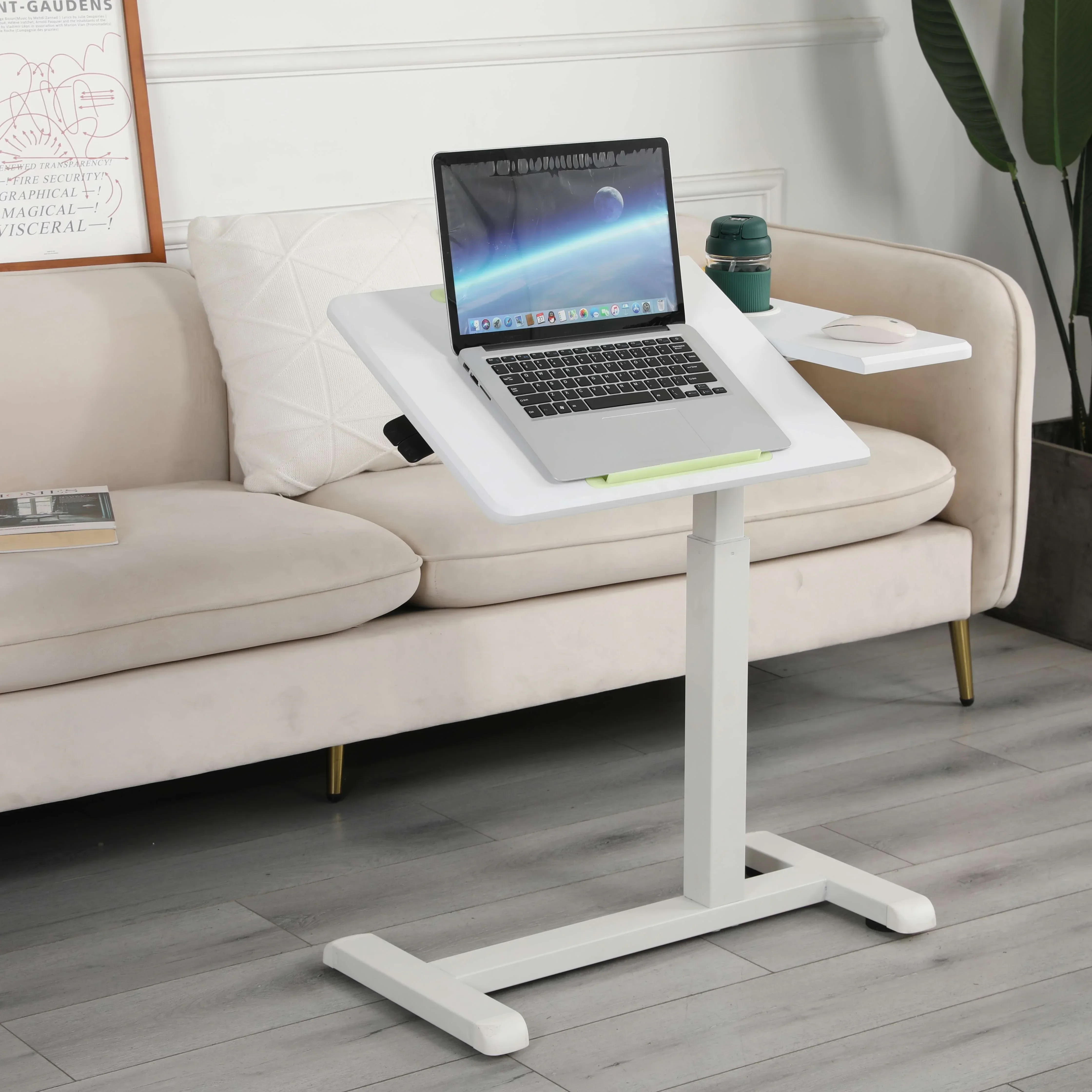 Pneumatyczne, regulowane na wysokości biurko na laptopa do siedzenia i stojania Stół medyczny z kółkami i uchylnym blatem