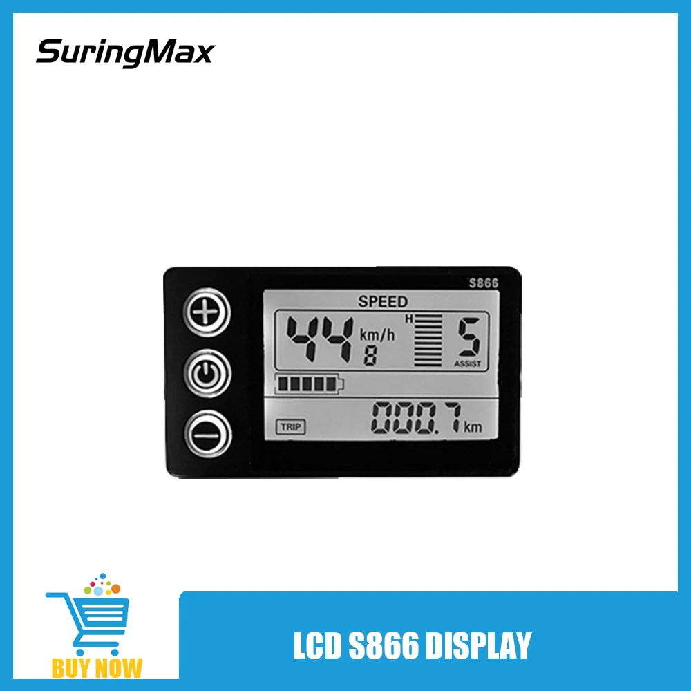 S866 LCD Digital Display for Electric Bike, Ebike Meter, Waterproof Instrument with USB, Protocol 2#, 24V, 36V, 48V, 60V