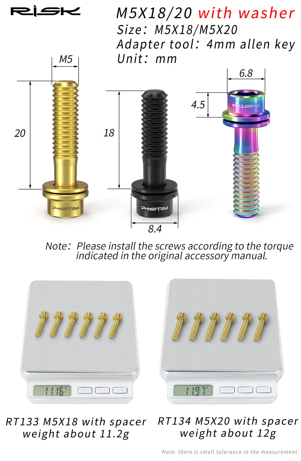 RISIKO 6PCS M5x16mm/M5x18mm Fahrrad Vorbau Schrauben Bolzen Titan Legierung MTB Lenkschaft Lenker Ultraleicht Vorbau Befestigungs Schrauben – Detail 9