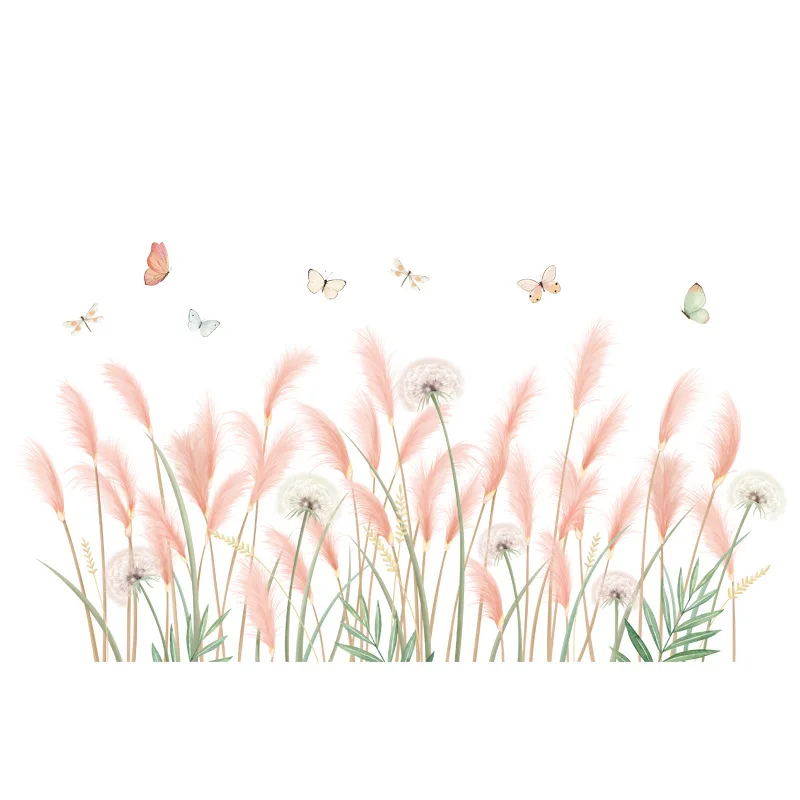 Reed Flower Dandelion Bedside Baseboard Sticker House Bedroom Decoration Fresh Home Decor Background Wall Stickers