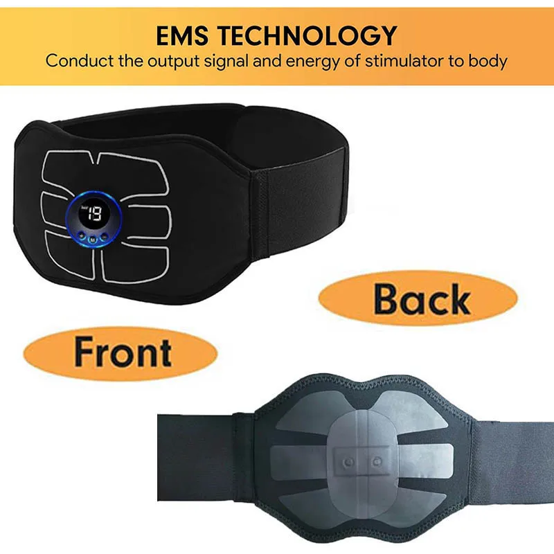 EMS Muscle Stimulator Toner Abdominal Toning Belt Portable Home Fitness Body Slimming Massager For Abdomen Massage USB Recharge