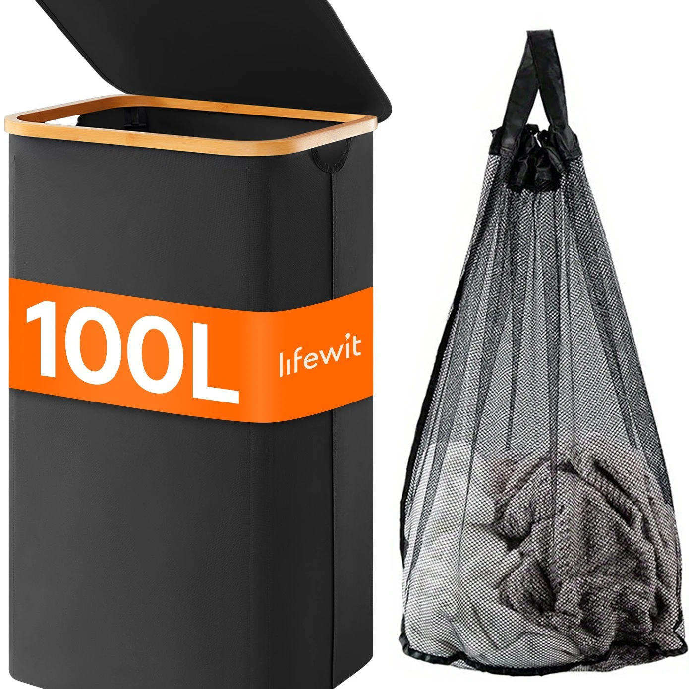 

1pc Household light luxury 100L with handle and lid with mesh bag detachable inner bag Dirty clothes toy towe Dirty clothes