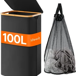 1pc Household light luxury 100L with handle and lid with mesh bag detachable inner bag Dirty clothes toy towe Dirty clothes
