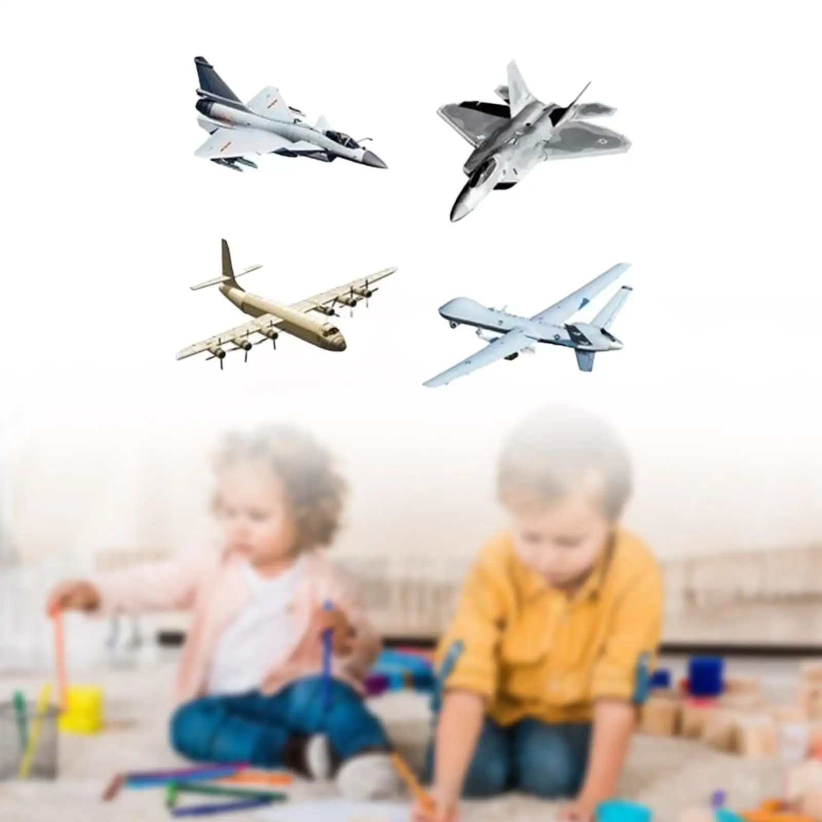 

4x Fighter Building Kit Decor Compact Interactiv Toy Assembly Airplane Model