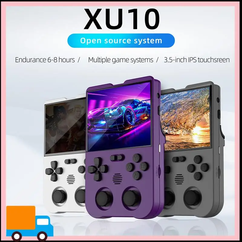 

XU10 Game Console 3.5 Inch IPS Screen 64G Arcade Retro Dual Joystick 3D Game Player RK3326S 64-Bit 3000Mah Purple Easy Install