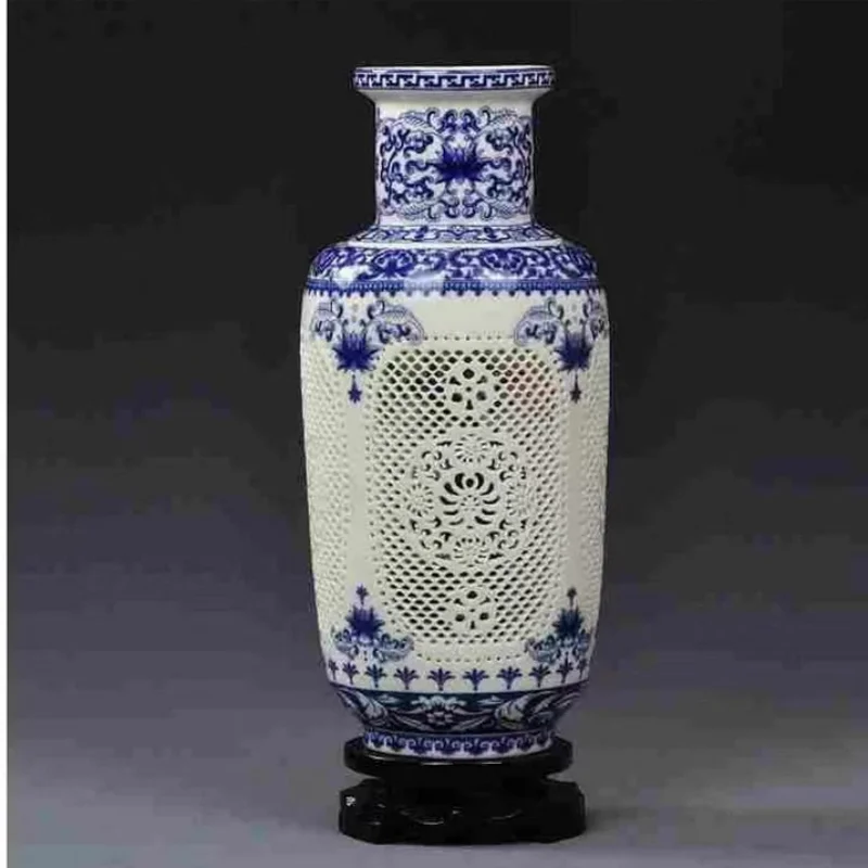 

Chinese thin tire double-layer hollow flower vase,Jingdezhen,Painted vase,China