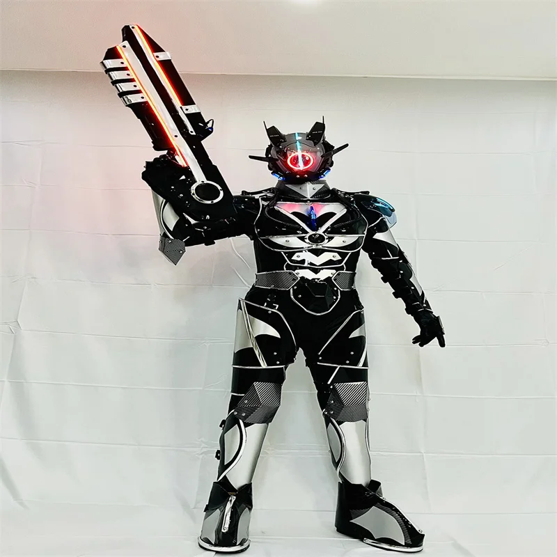 Halloween Cosplay Stage Dance Men Costume LED Luminous Lighting Robot Armor Suit Performance Show Wear Helmet Party Props Club