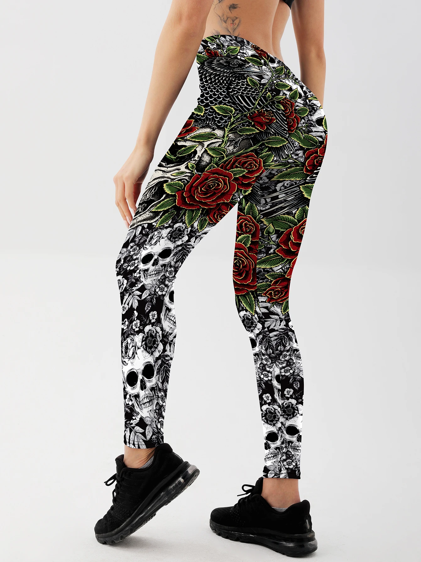 Buns Skull and Roses Vintage Style Women Leggings Trendy Personality High Waist Workout Skinny Sexy Trousers S-XXXXL