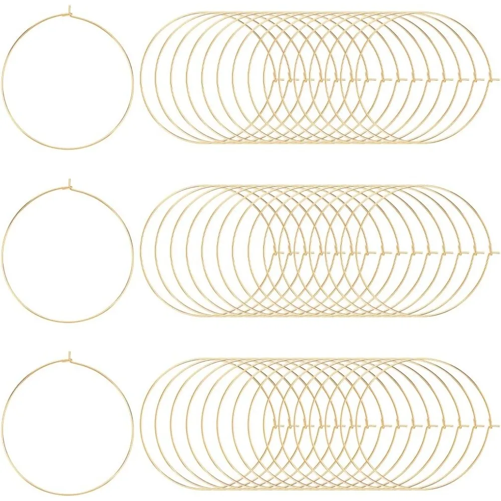 

50Pcs Real Hoop Earrings Findings 50mm Stainless Steel Wine Glass Charms Rings Earring Open Beading Dangle Hoop Earring for DIY
