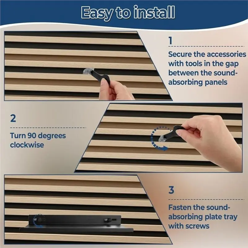 TFORU-Acoustic Panel Slat Shelf, No Drill Wall Mount Storage Rack Fits For 0.5-0.6