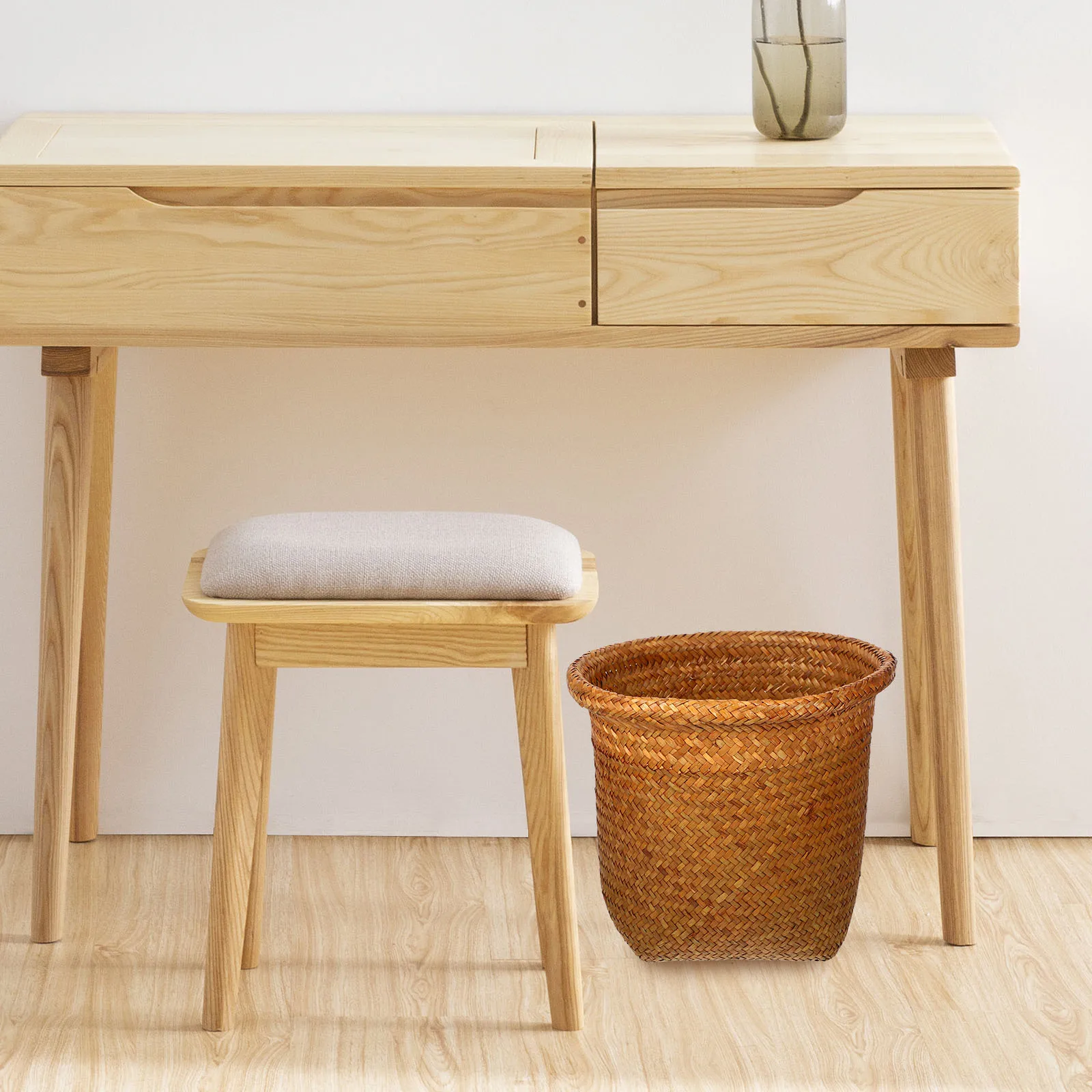 

Woven Storage Basket Rattan Woven Trash Can Bedroom Living Room Office Household Basket Multifunctional Sundries Organizer