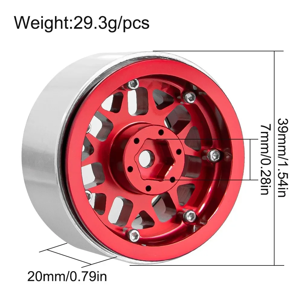 

4PCS CNC Aluminium 1.3" Beadlock Wheel Rim Wheel Hub for TRX4M Axial SCX24 FMS FCX24 1/18 1/24 RC Crawler Car Upgrades