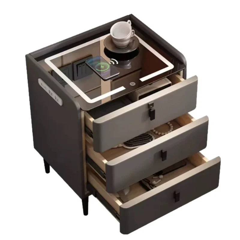 

Solid wood multi-function wireless charging fingerprint lock modern bedroom storage locker