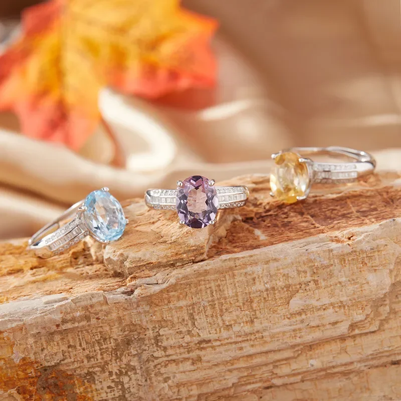 Natural amethyst citrine ring women's s925 sterling silver color treasure jewelry Millennium cut live stream new explosion