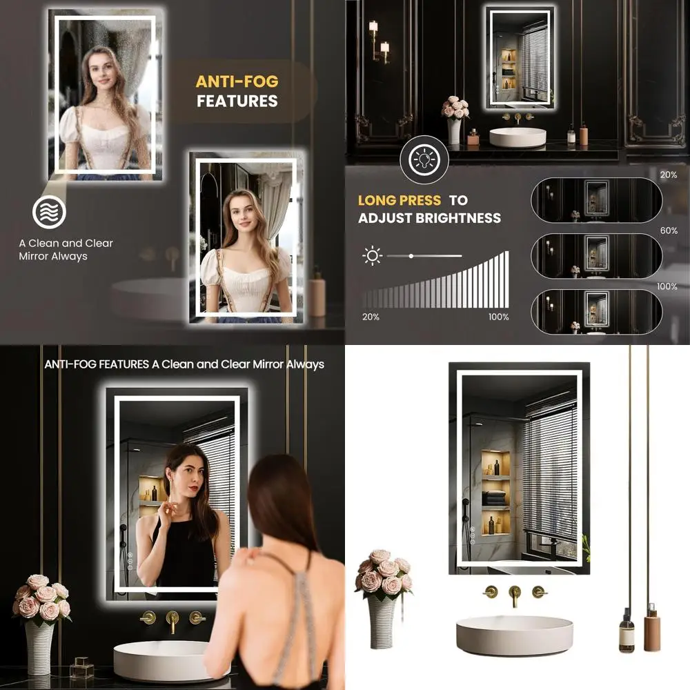 

Зеркало со светодиодной подсветкой 20x30 дюймов с регулируемой яркостью, противотуманное, функция памяти, простая установка, четкое отражение для ванной комнаты