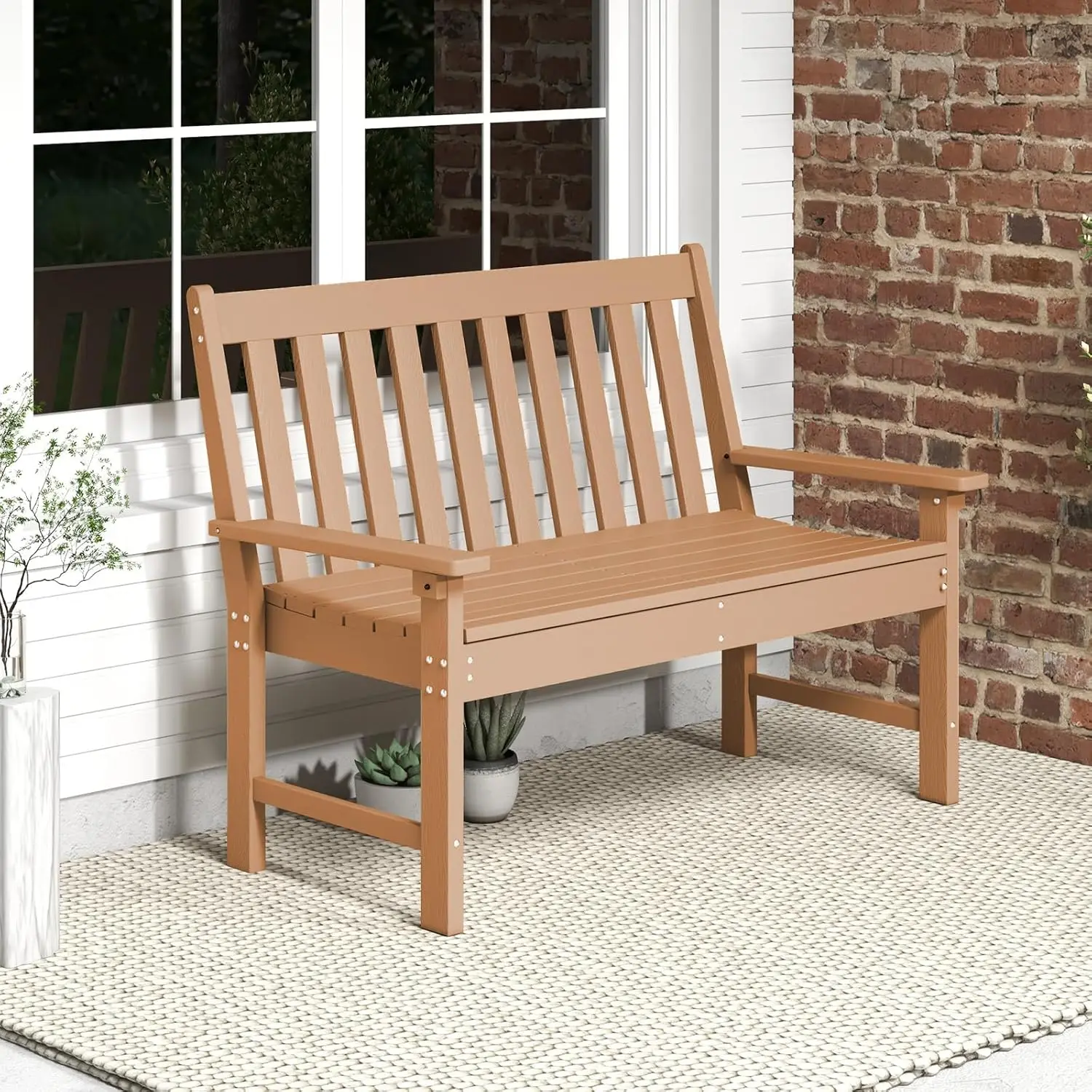 

2-Person Outdoor Garden Park Be h, All-Weather HDPE Patio Loveseat Chair with Cozy Backrest, Ergonomic Loveseat Be h f