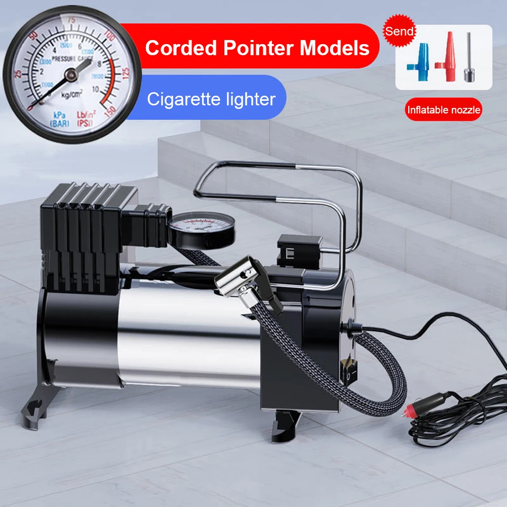 

Portable Metal Air Compressor Small 12V Car Tire Pump with Pressure Gauge Heavy Duty Mini Air Compressor Cylinder Power System
