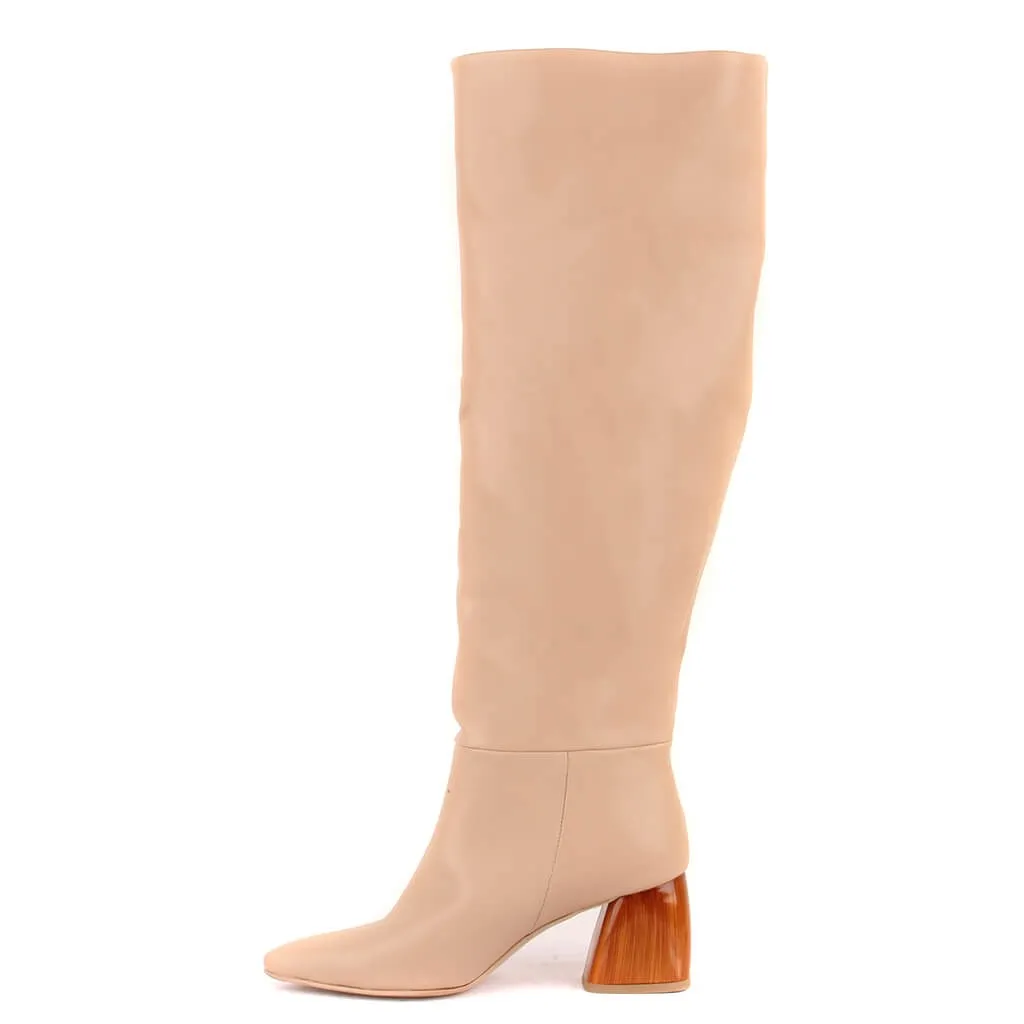 Moxee-beige, Sepatu Bot Wanita Hak Tinggi