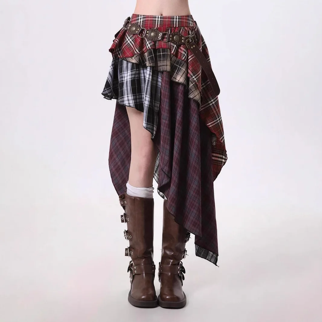 

Skirts Women Mid Length Skirt A Line Irregular High Waist Slim Fit Casual Regular Plaid Elegant Splice Y2k Streetwear Work 2026