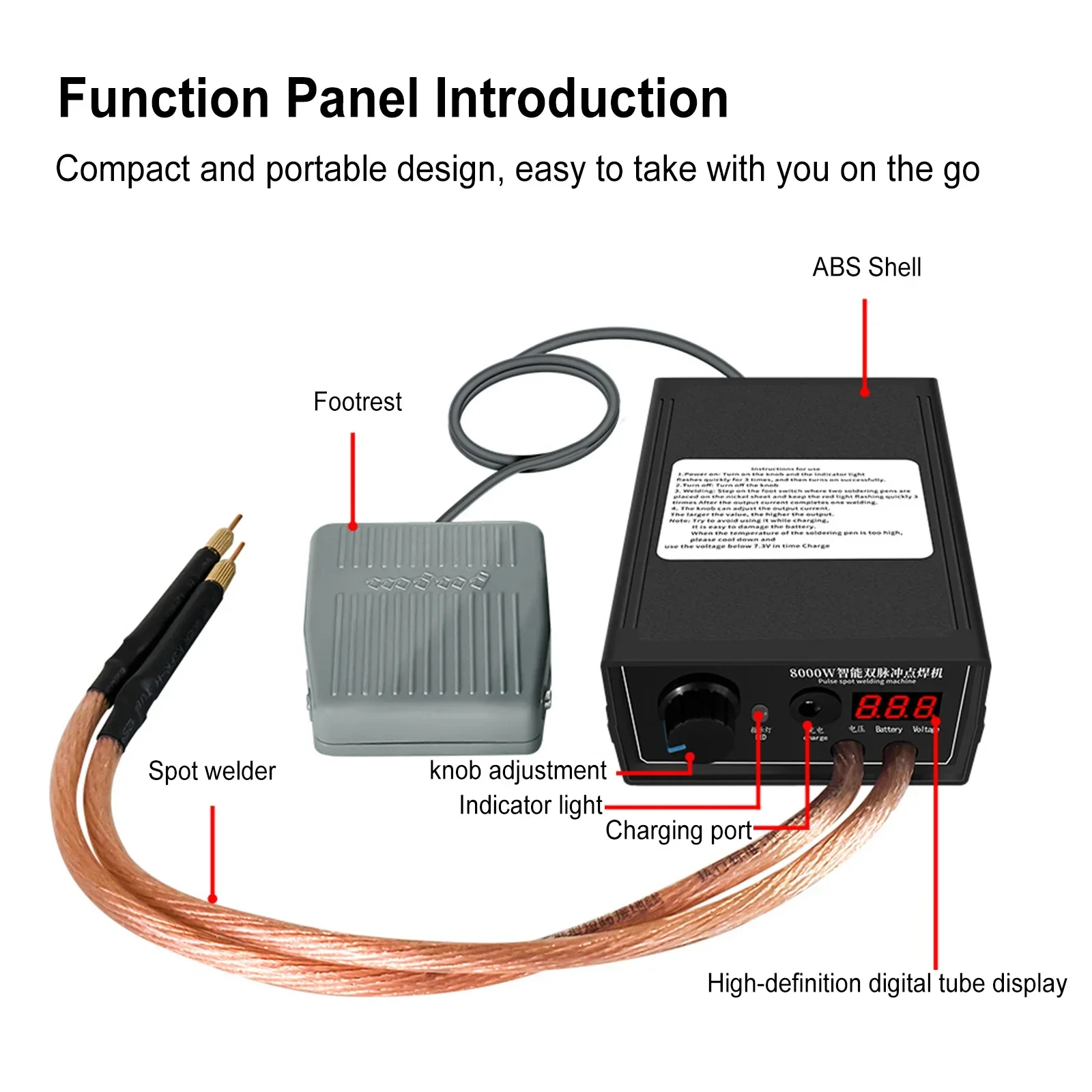 8000W Spot Welder Home Use Foot-Operated Control Portable Welding Machine Intelligent Double Pulse Spot Welder 0.3Mm Recharge